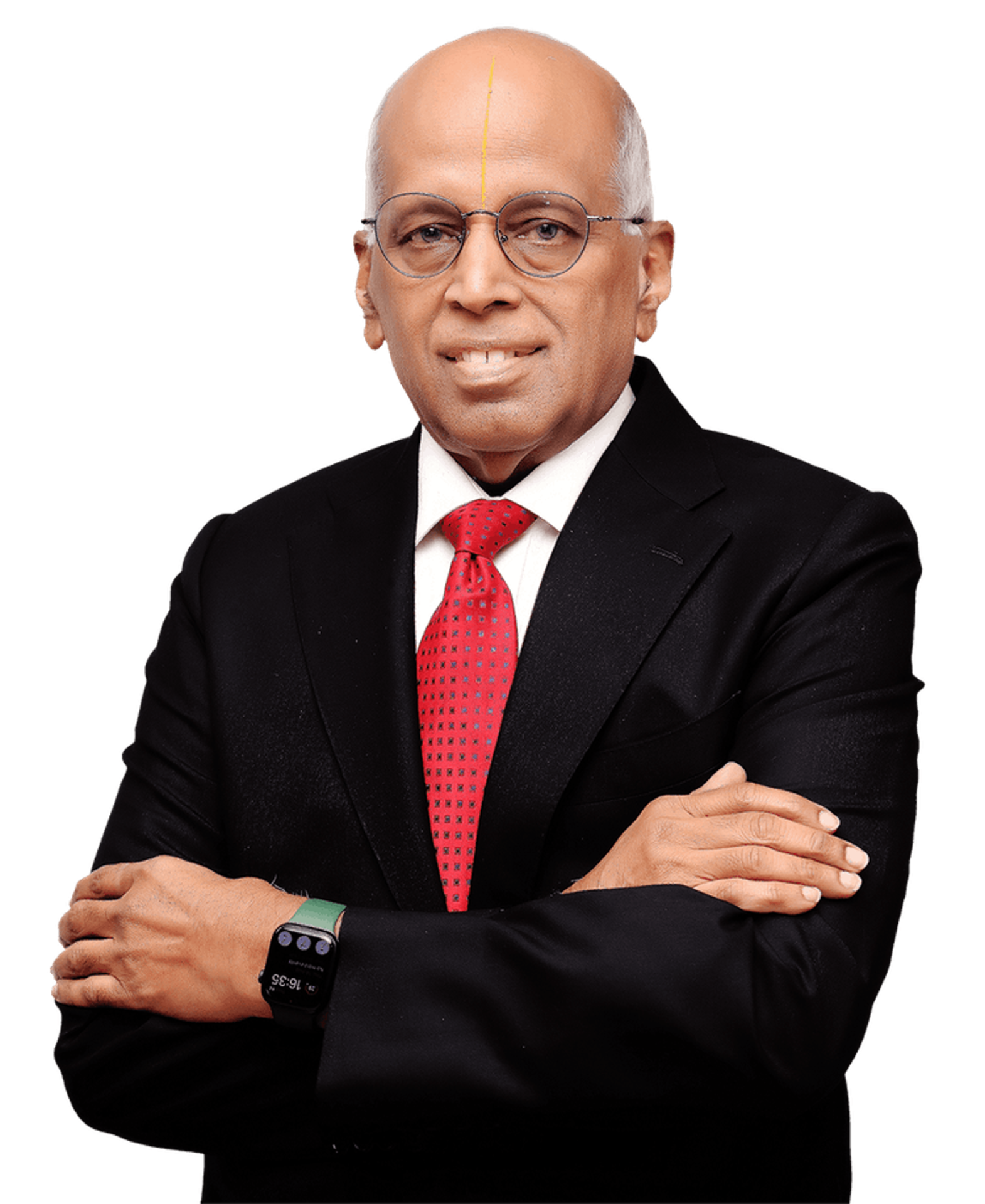 Portrait of V. Lakshmikumaran, founder of Lakshmikumaran & Sridharan, in a dark suit and red tie.